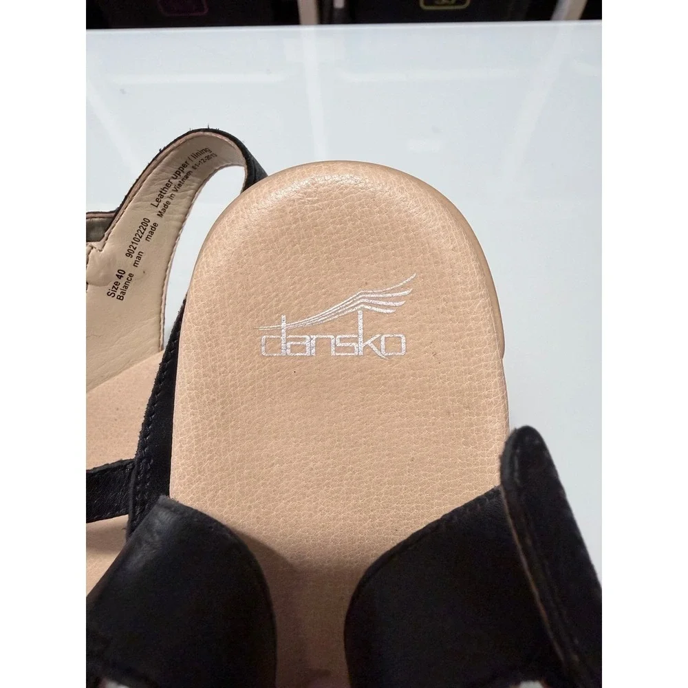 Dansko Black Leather Wedge Sandals